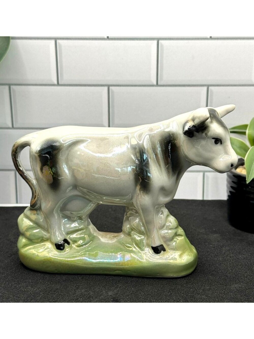 Vintage Lusterware Ceramic Milk Cow Figurine